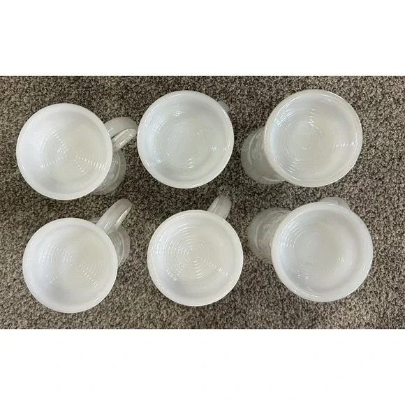 6-PC Vintage White Glazed Glass Pub Tavern Beer Stein Tankard Mug Iridescent - Picture 9 of 9